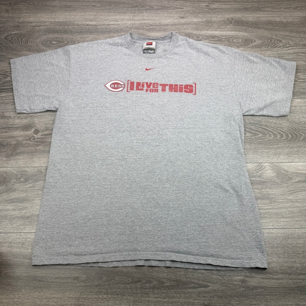 Nike Cincinnati Reds T-Shirt Mens XL Gray MLB Baseball Center Swoosh Y2K Vintage
